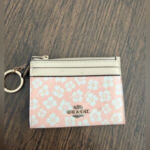 Coach Pink and Cream Floral Key Card Holder